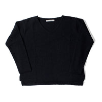 Evam Eva Wool Silk  V Neck Pullover in Charcoal