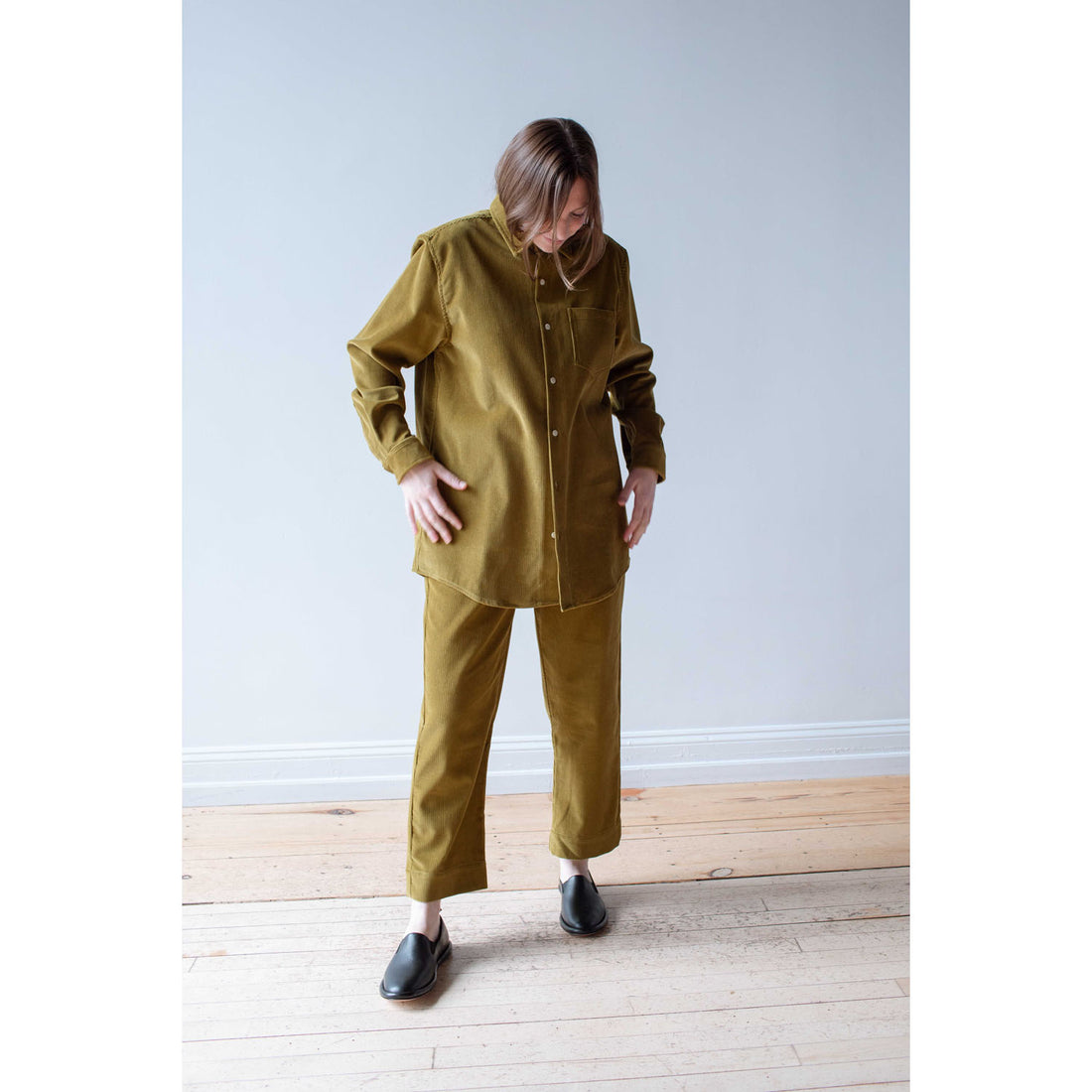 Blluemade Oversized Shirt in Olive Oil Corduroy