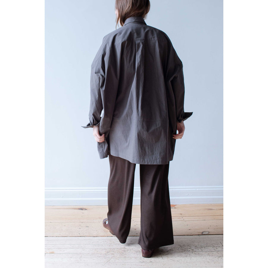 Black Crane Wool Straight Pants in Cacao