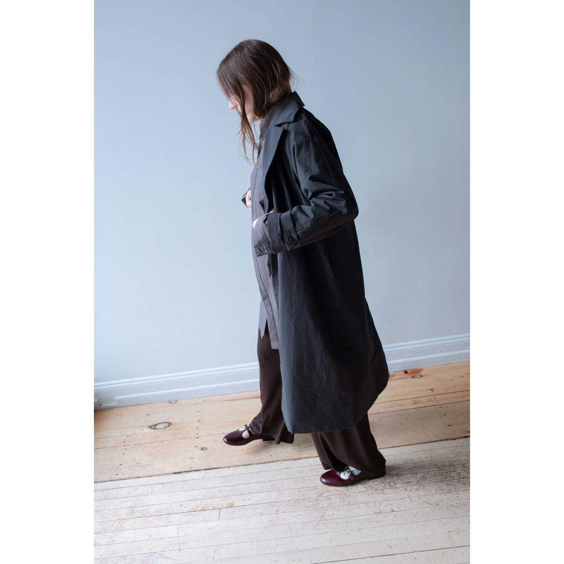 Evam Eva Cotton Hemp Tailored Coat in Sumi