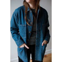 Chimala Unisex Width Denim Chore Jacket in Medium Vintage