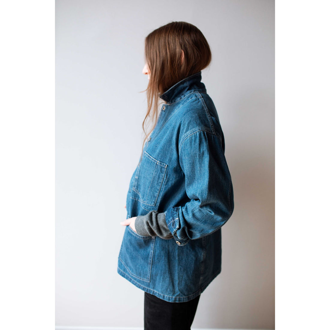 Chimala Unisex Width Denim Chore Jacket in Medium Vintage