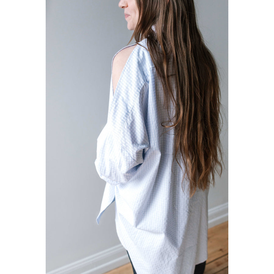 Henrik Vibskov New Bumble Shirtdress in White Blue Grid