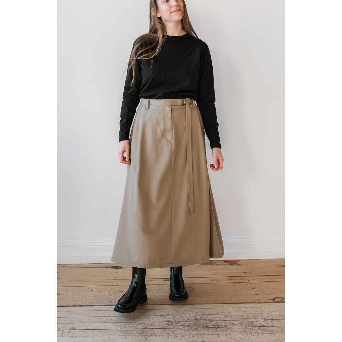 Sayaka Davis Flared Long Skirt in Beige