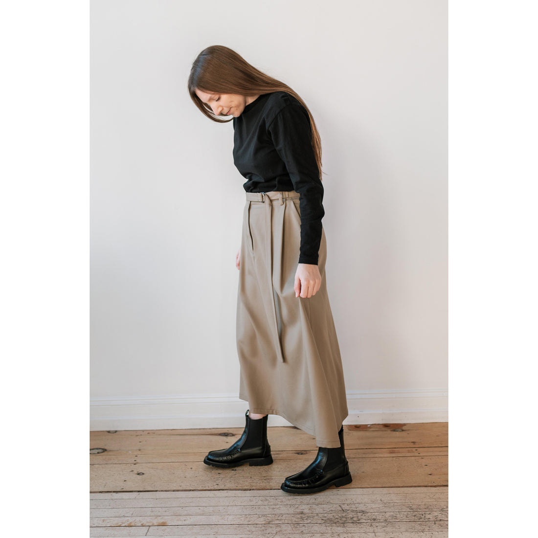 Sayaka Davis Flared Long Skirt in Beige