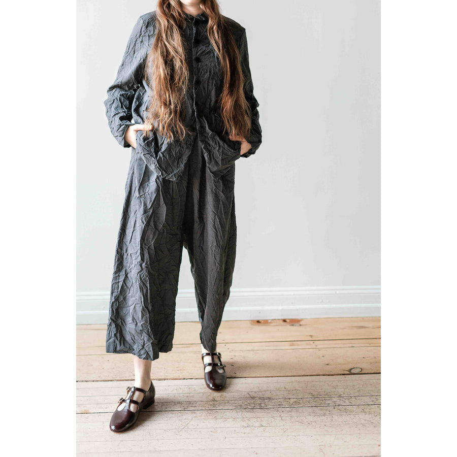 Pas de Calais Stripe Crinkle Wide Pants in Grey