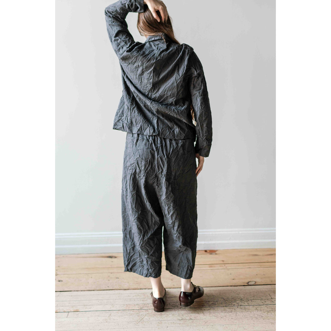 Pas de Calais Stripe Crinkle Wide Pants in Grey