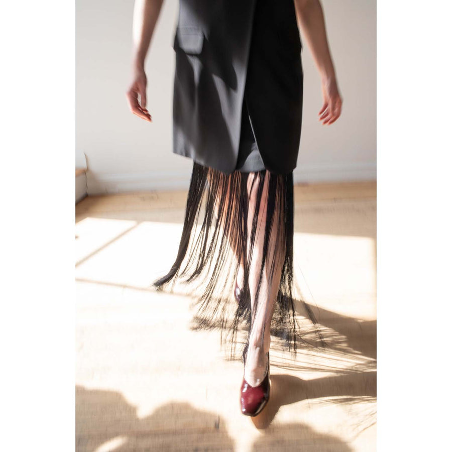 Nomia Asymmetric Fringe Skirt in Black