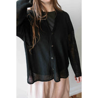 Pas de Calais Normandy Vintage Linen Cardigan in Black