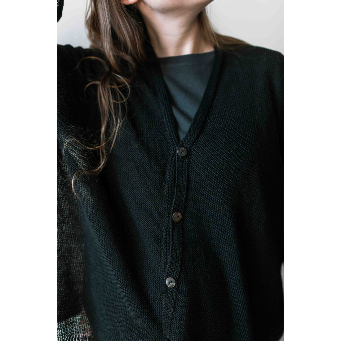 Pas de Calais Normandy Vintage Linen Cardigan in Black