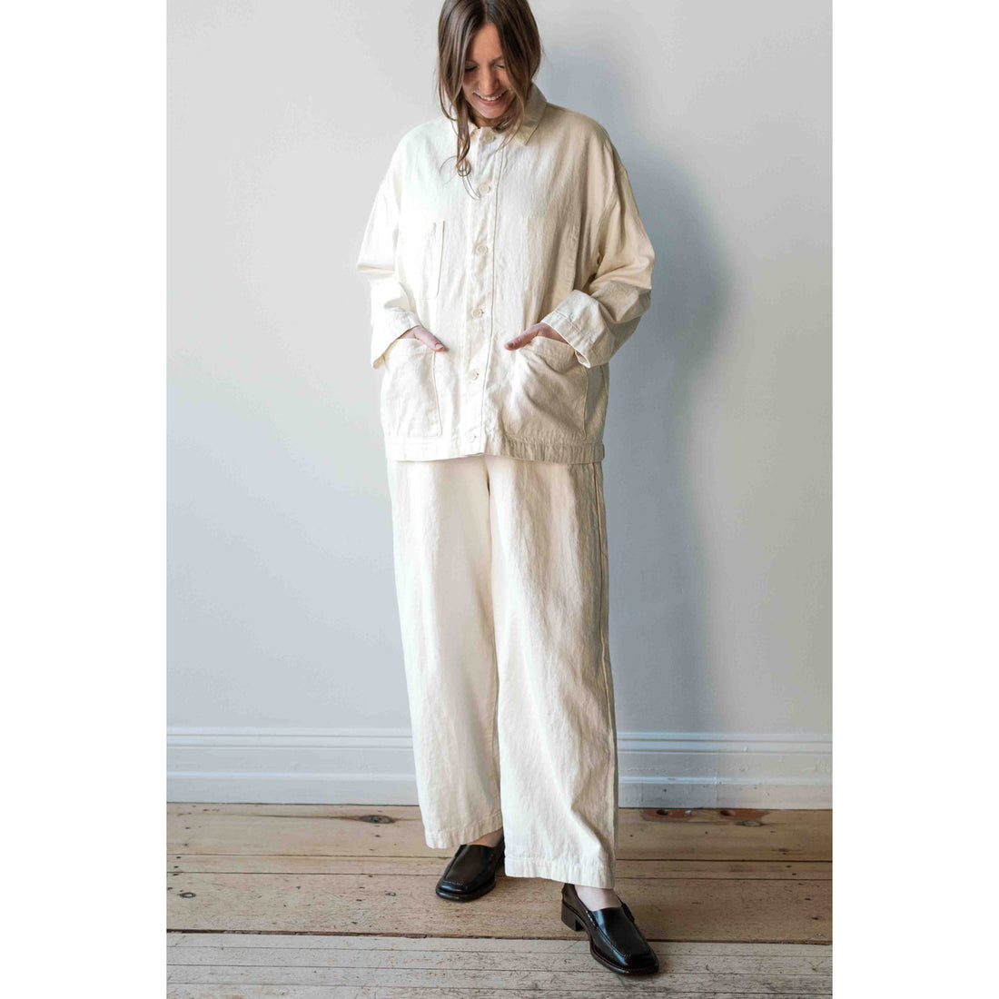 Pas de Calais Satin Coverall Jacket in Natural