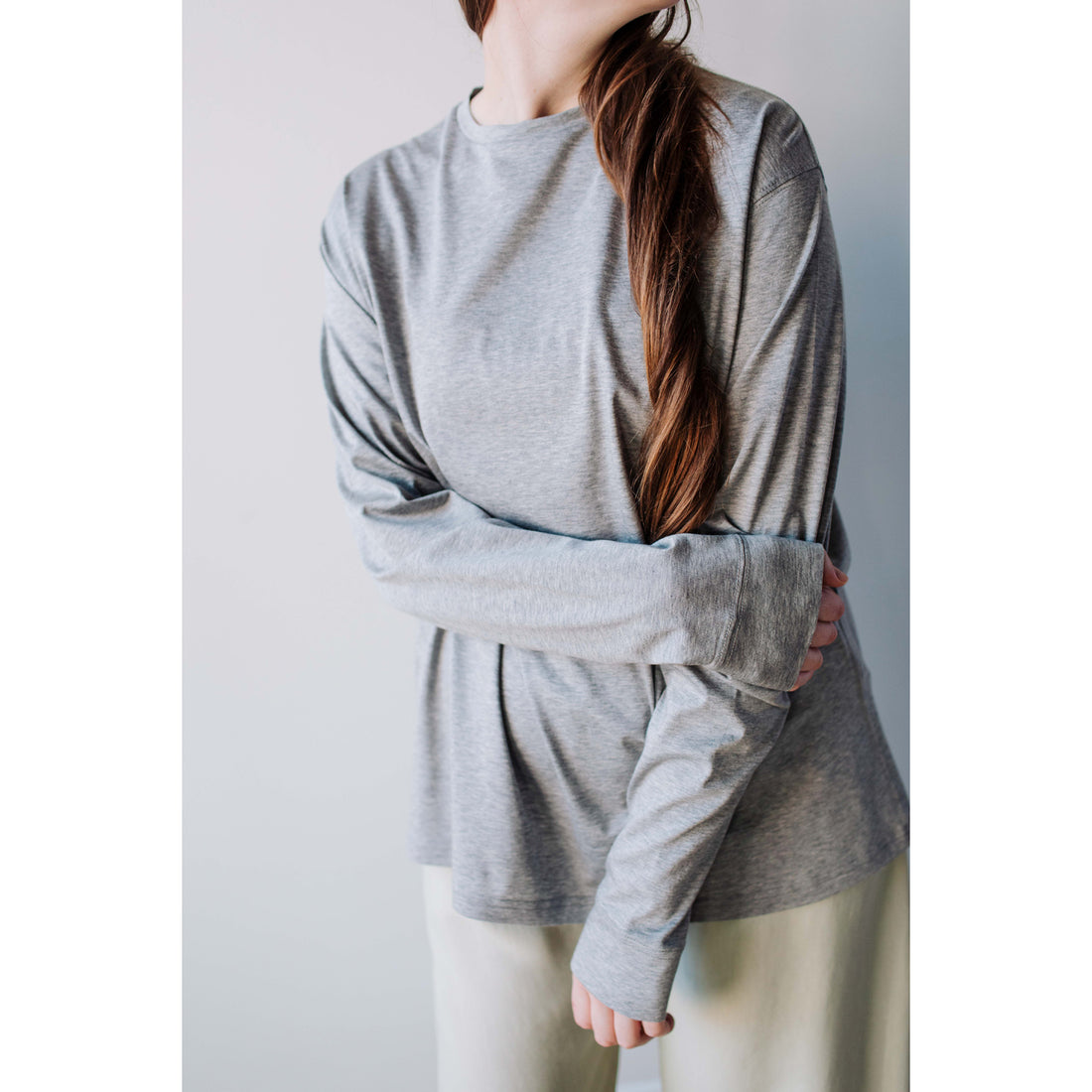 Studio Nicholson Simmons Long Sleeve T-Shirt in Grey Marl