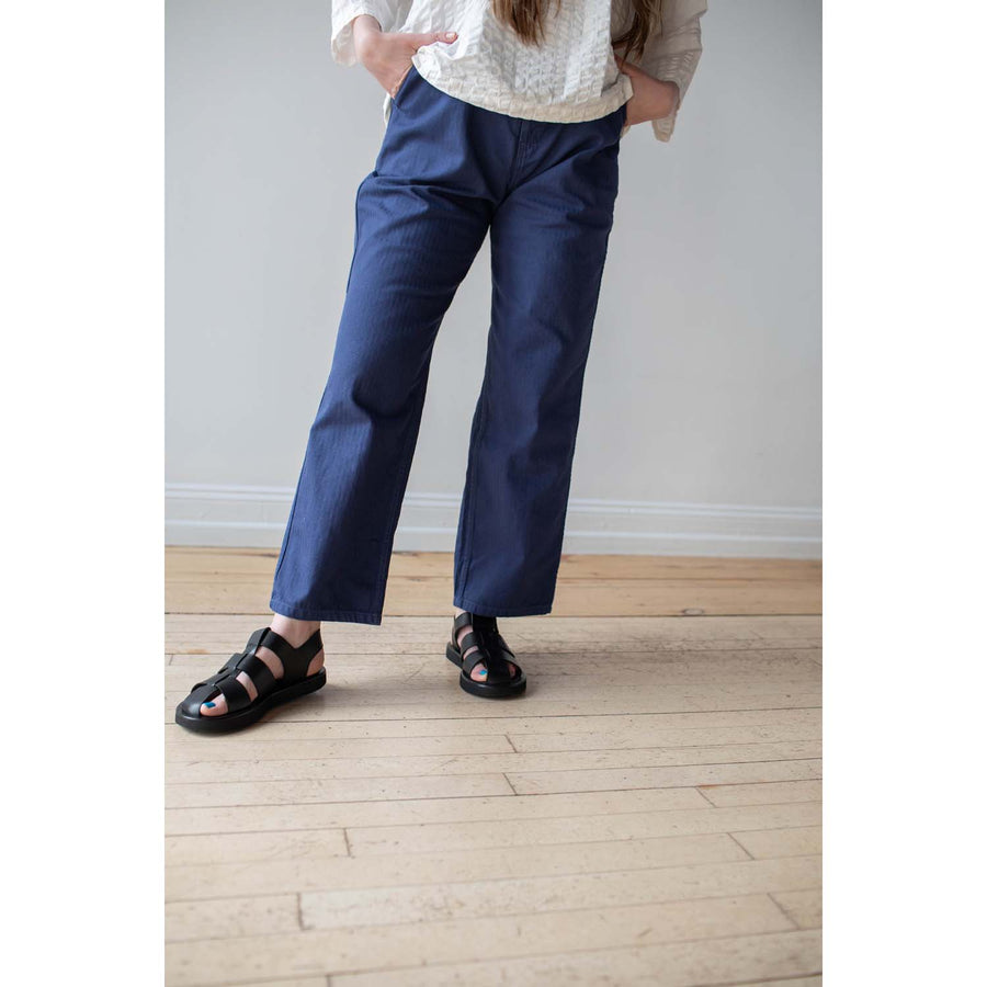 Ichi Antiquités Herringbone Garment Dye Cotton Pants in Navy