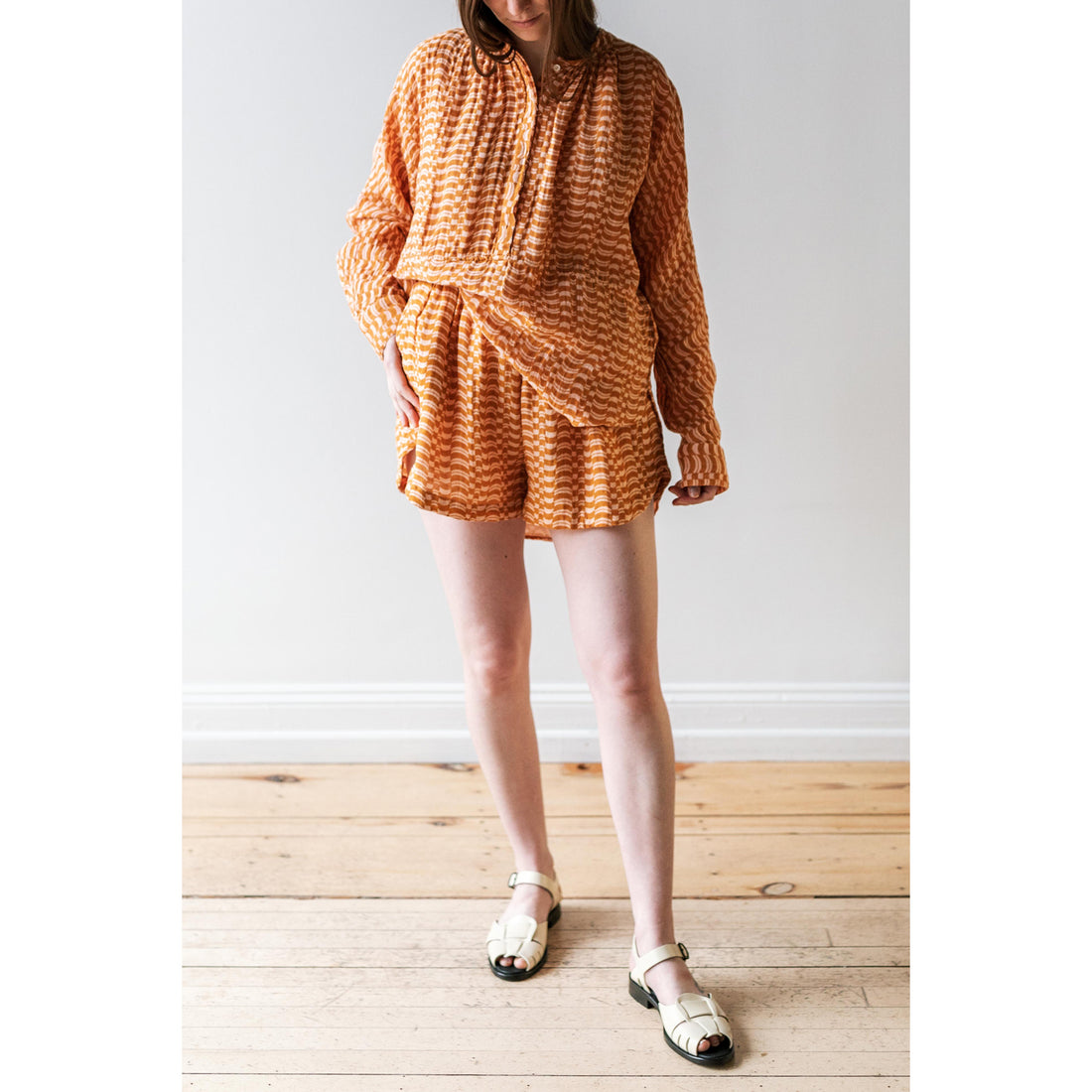 Anaak Mekong Henley Tunic in Cantaloupe Swirl