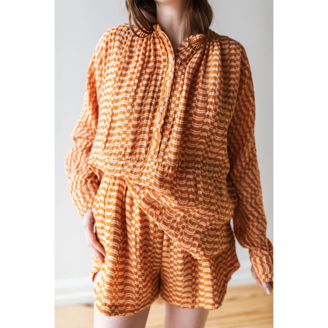 Anaak Mekong Henley Tunic in Cantaloupe Swirl