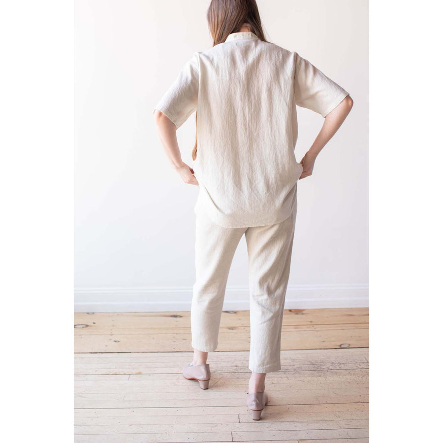 Evam Eva Linen Cotton Tuck Pants in Flax