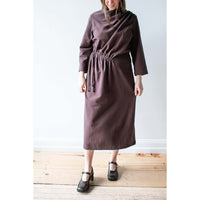 Black Crane Ruched Dress in Plum