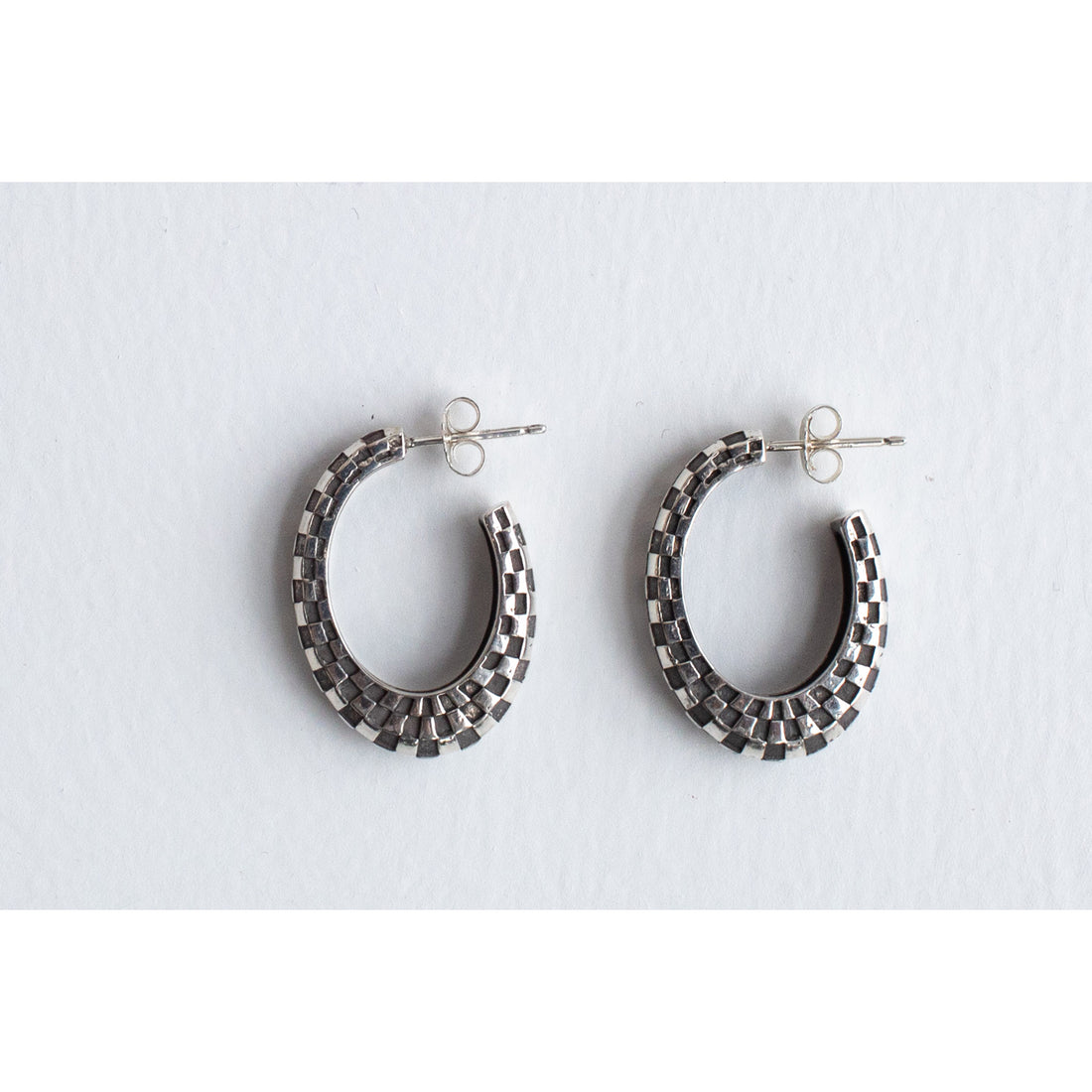 Ursa Major Large Checkerboard Hoops in Sterling Silver