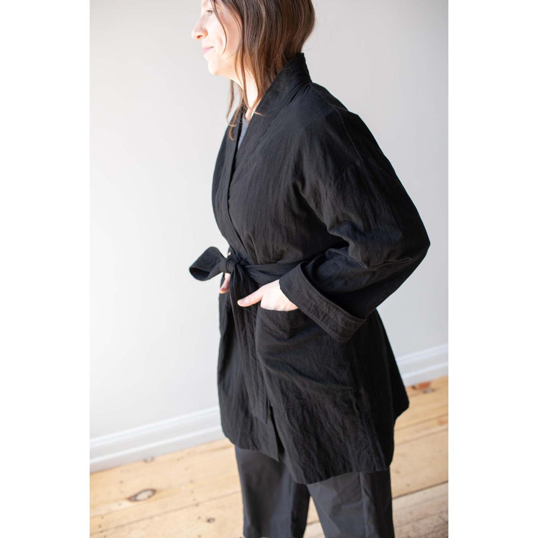 Ichi Antiquités Azumadaki Cotton Quilt Robe in Black