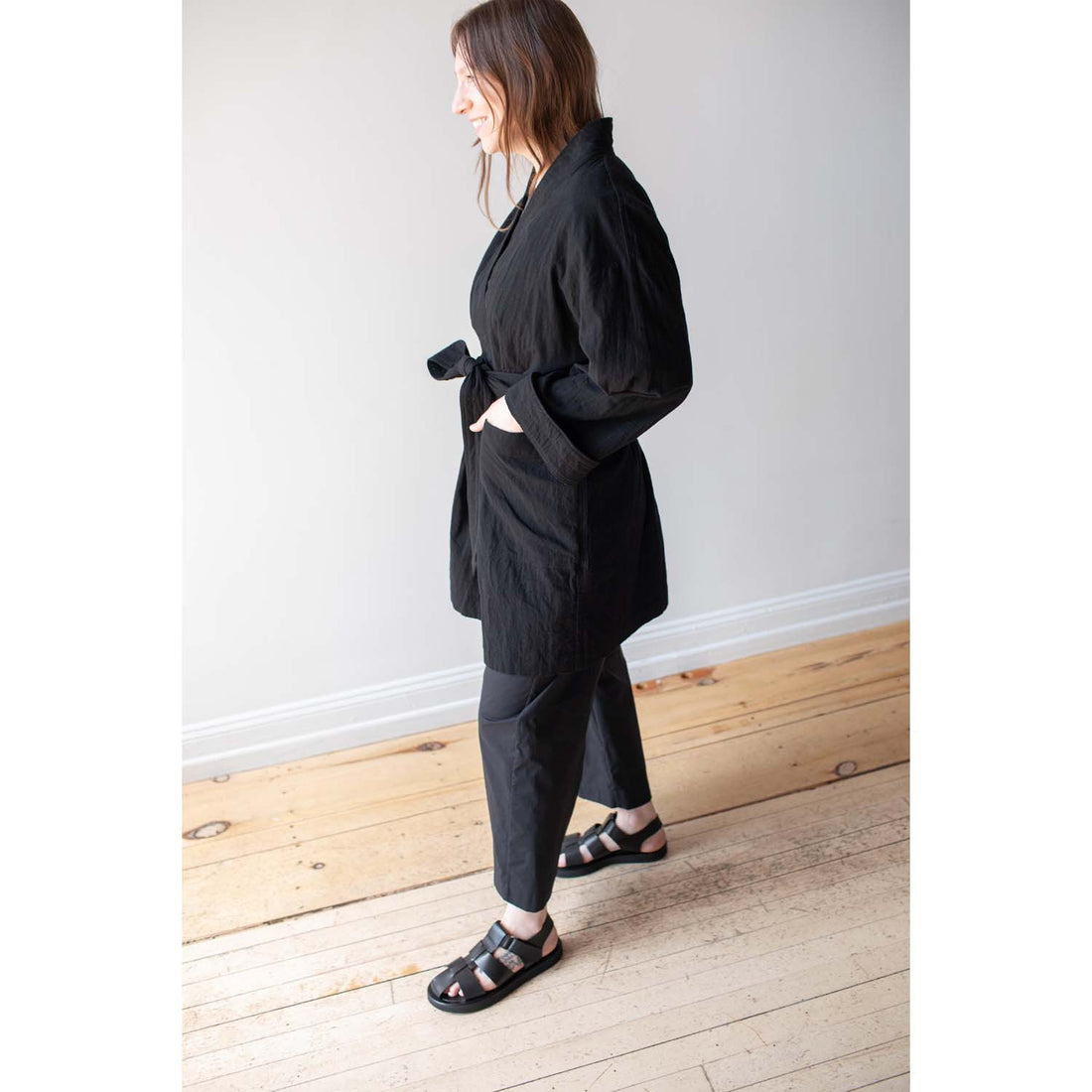 Ichi Antiquités Azumadaki Cotton Quilt Robe in Black