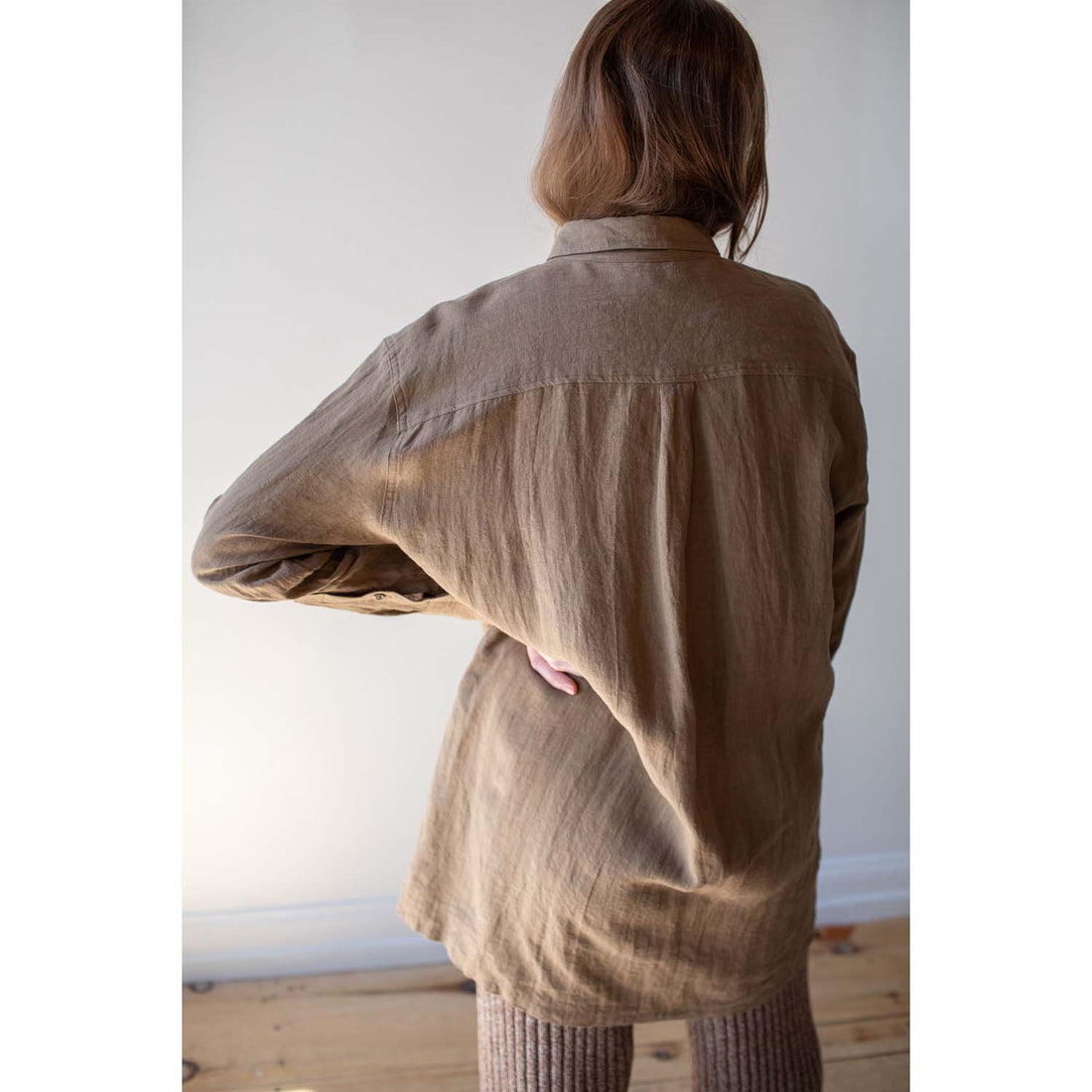 Ichi Antiquités Linen Natural Washer Long Sleeve Shirt in Brown