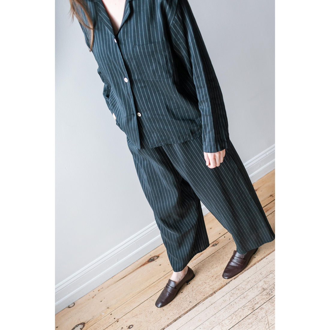 Shaina Mote Palma Pant in Navy Pinstripe