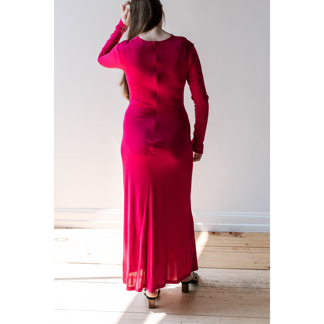 Nomia Draped Cross Front Maxi Dress in Magenta