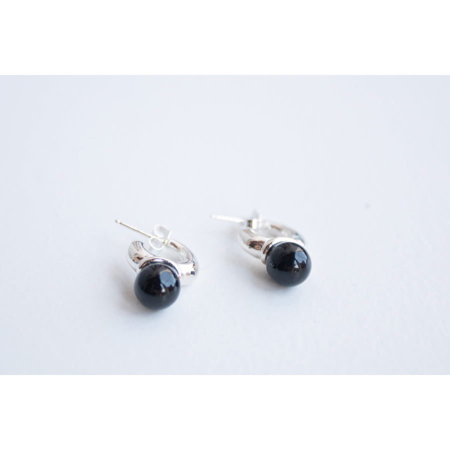 Sapir Bachar Onyx Huggies in Sterling Silver