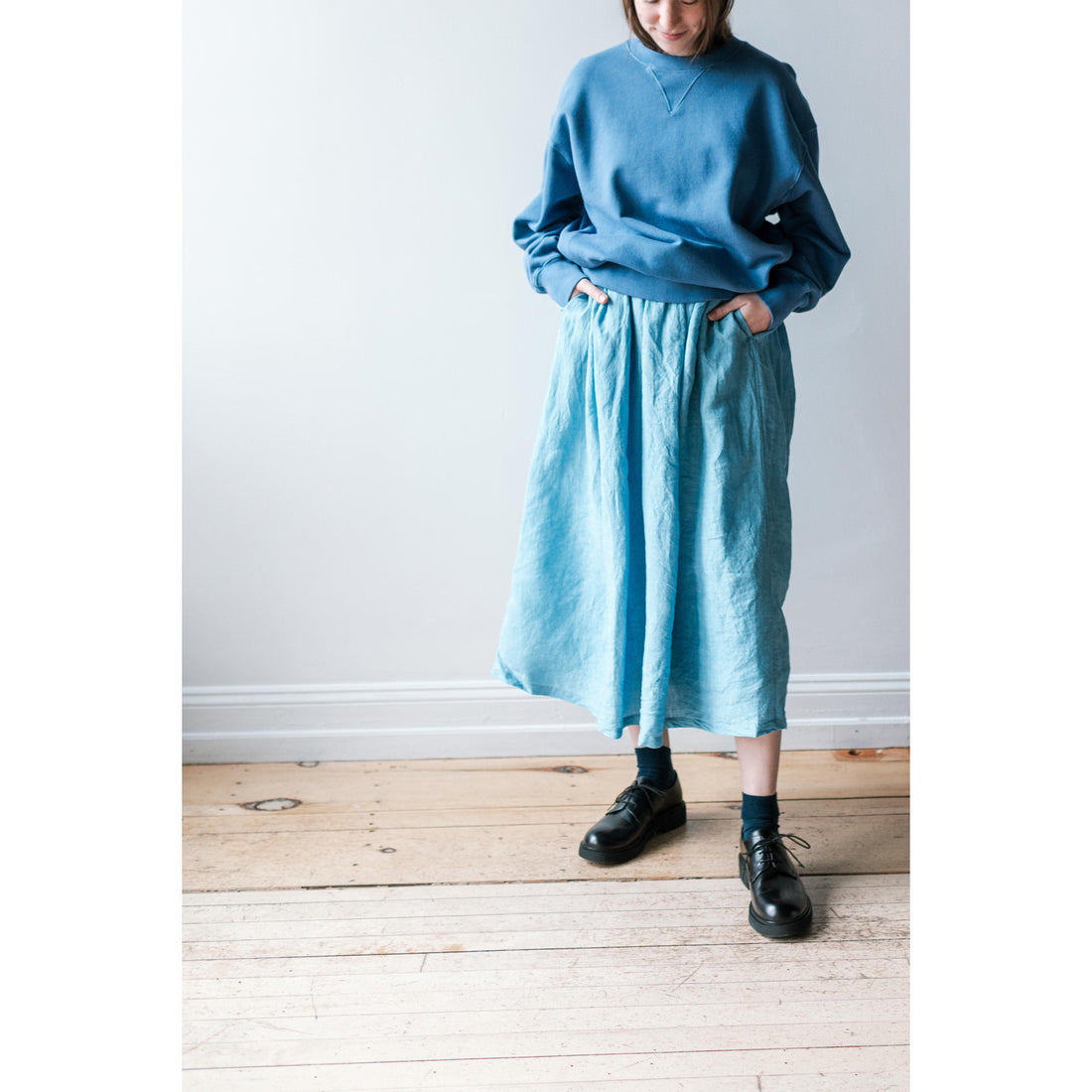 Ichi Antiquités Woven Linen Skirt in Indigo Light