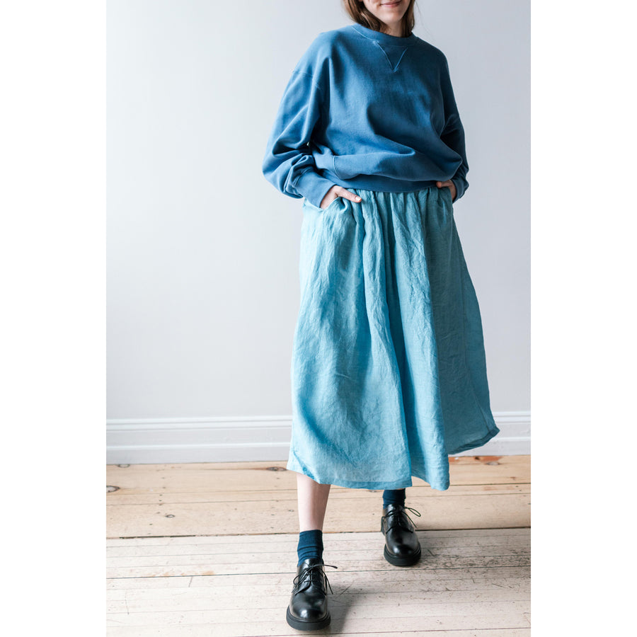 Ichi Antiquités Woven Linen Skirt in Indigo Light