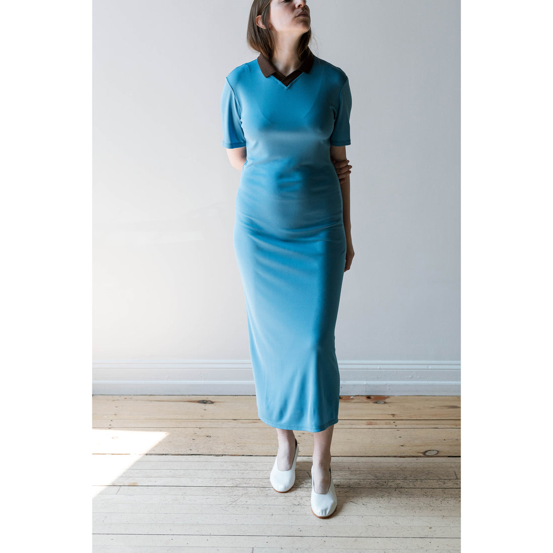 Nomia Polo Maxi Dress in Ocean / Brown Collar