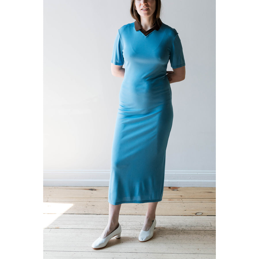 Nomia Polo Maxi Dress in Ocean / Brown Collar