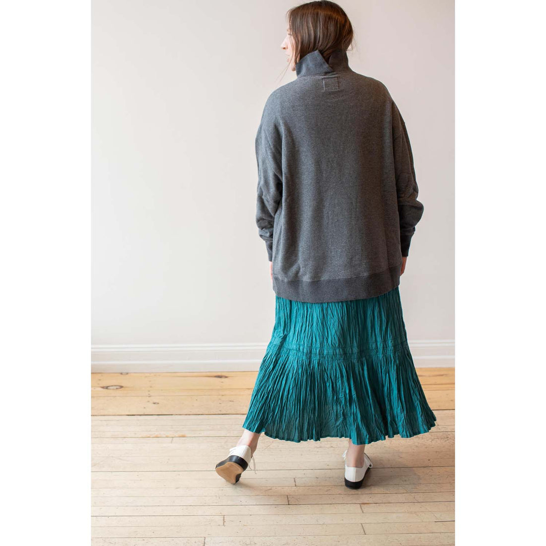 ICHI Crinkle Skirt in Blue Green