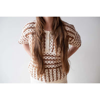 Proche Striped Open Crochet Polo in Cocoa