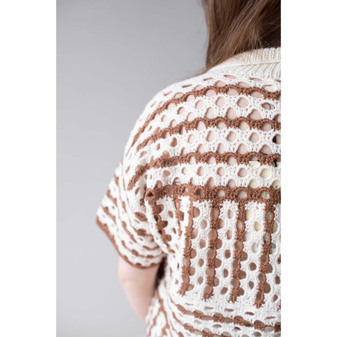 Proche Striped Open Crochet Polo in Cocoa