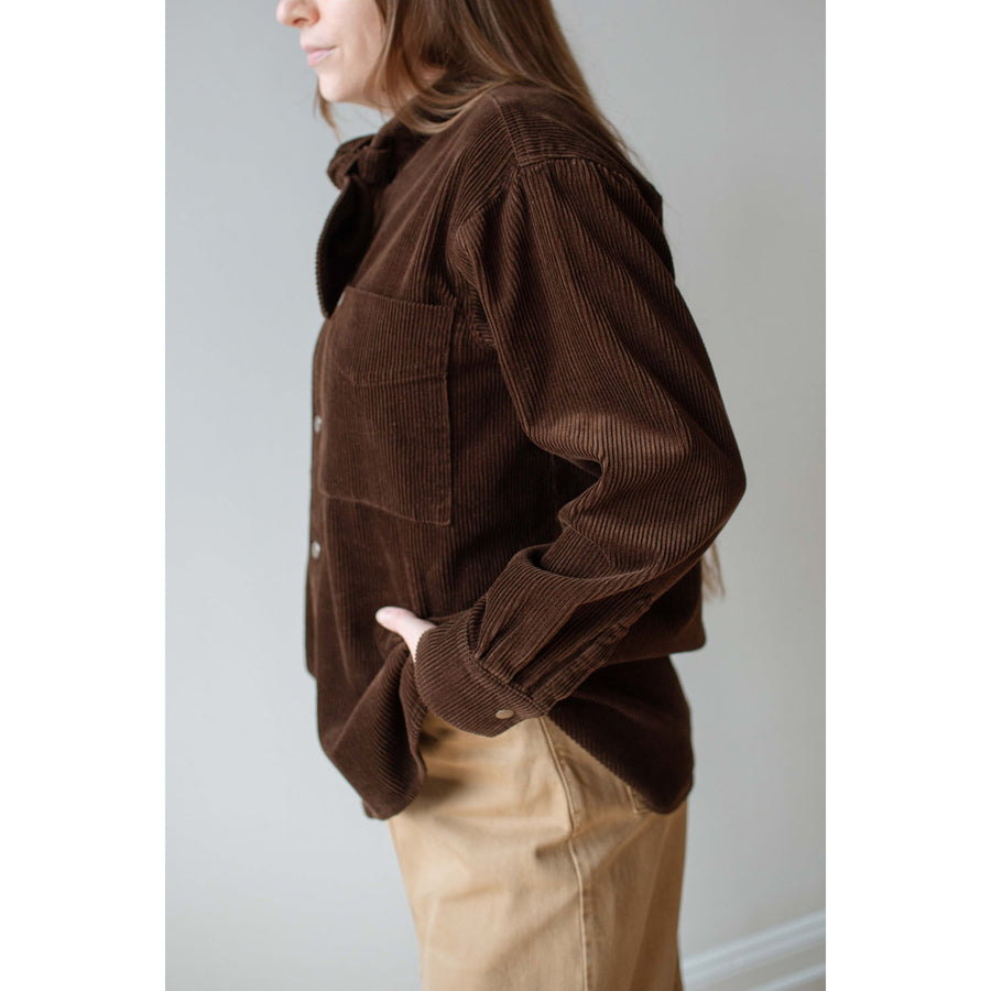 Carleen Emma Bow Shirt in Walnut Corduroy