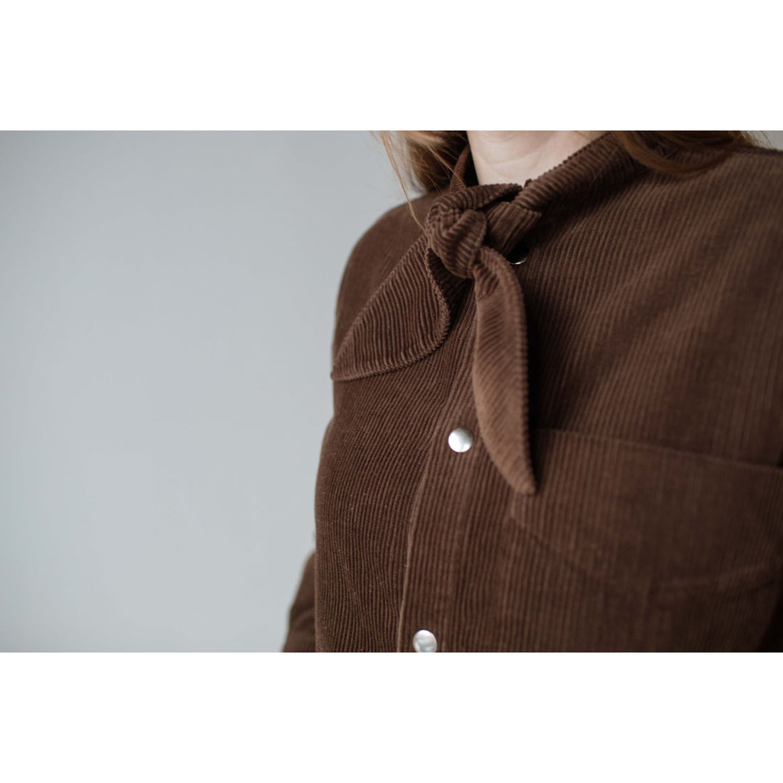 Carleen Emma Bow Shirt in Walnut Corduroy