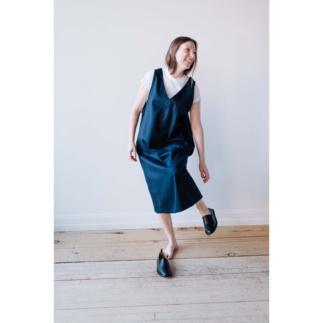 ICHI Woven Cotton Dress in Navy