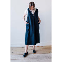 ICHI Woven Cotton Dress in Navy