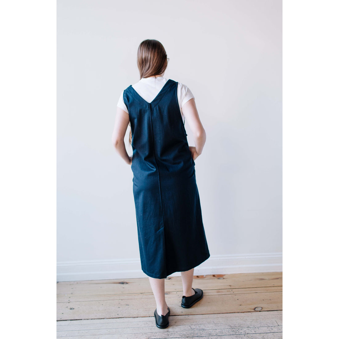 ICHI Woven Cotton Dress in Navy