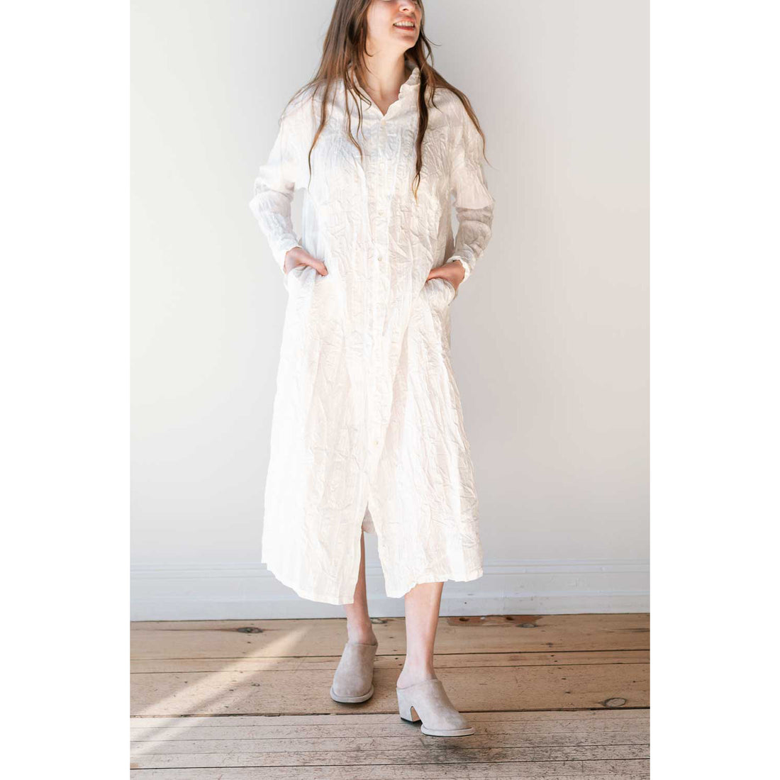 Pas de Calais Cotton Dobby Shirt Dress in White