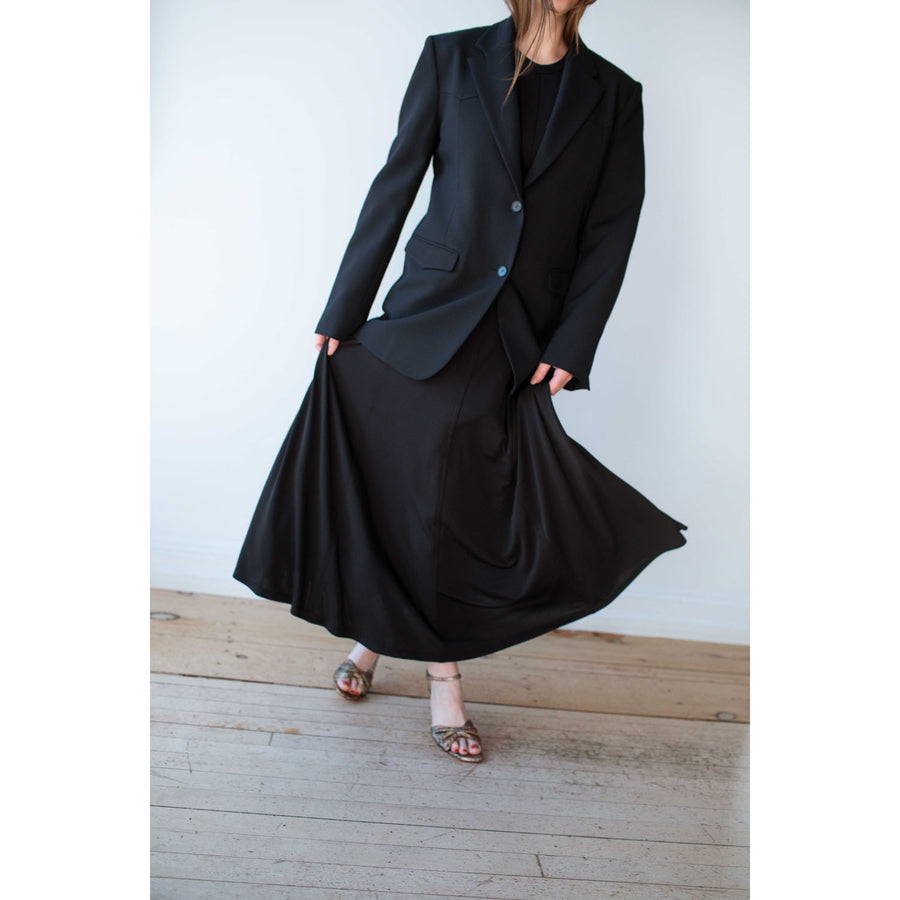 Nomia Seamed Flared Maxi Dress in Black