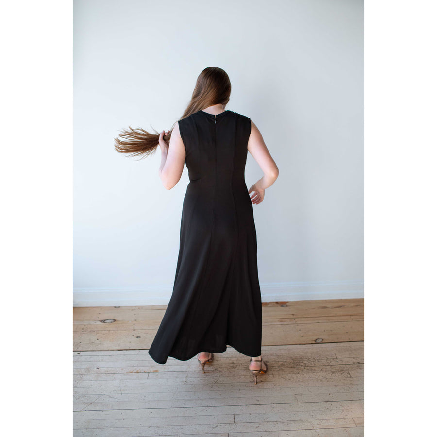 Nomia Seamed Flared Maxi Dress in Black