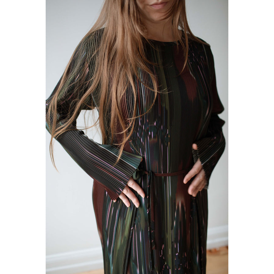 Henrik Vibskov Knight Plisse Dress in Dark Tetris Drips