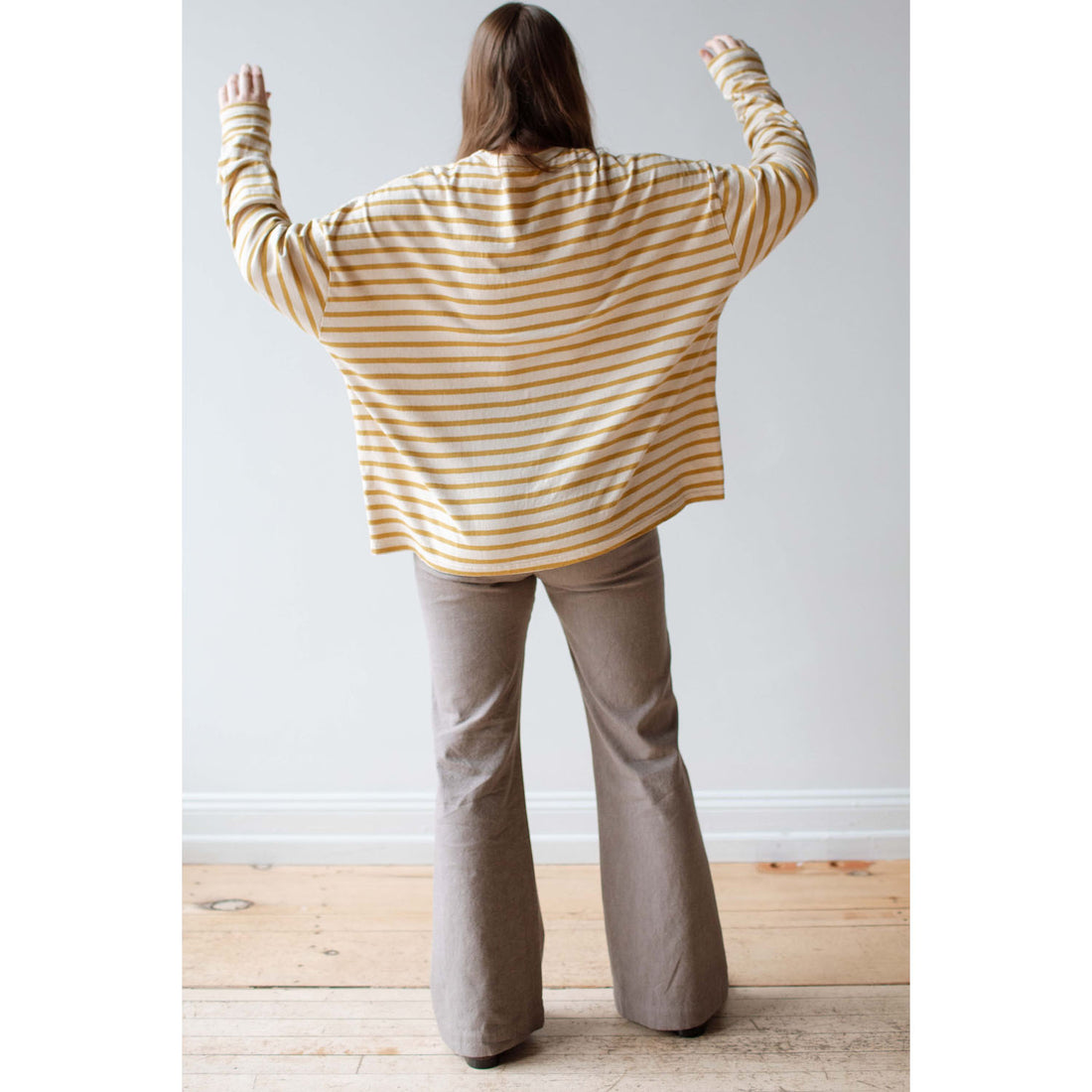 Ichi Antiquités Striped Loose Knit Pullover in Natural x Mustard