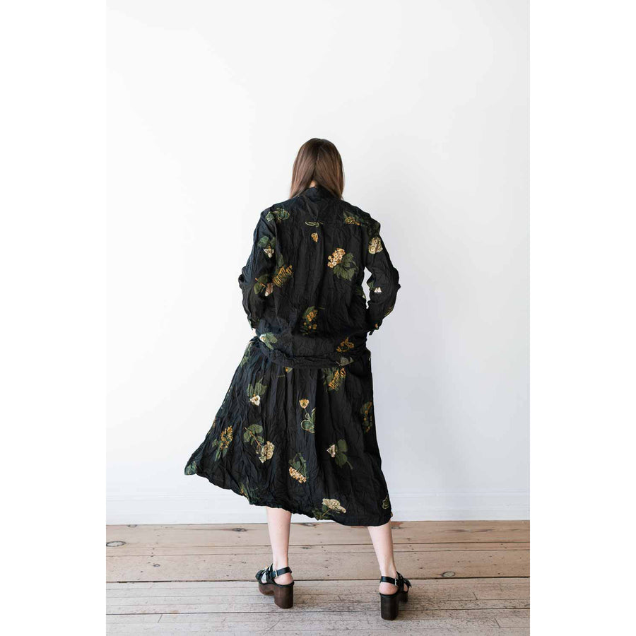 Pas de Calais Summer Botanical Print Skirt in Black