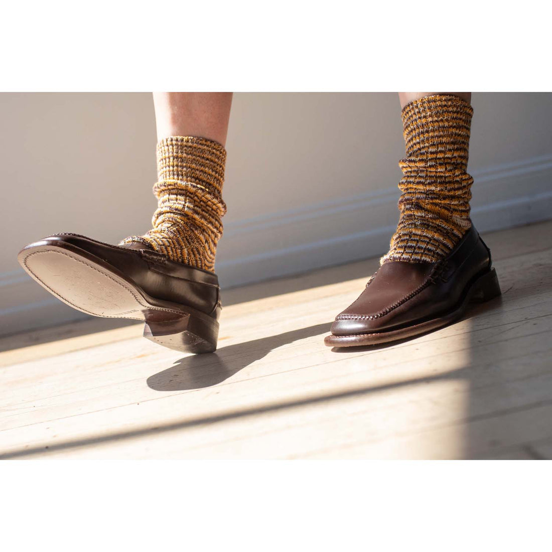 Baserange Twisted Overankle Socks in Brown Multicolor