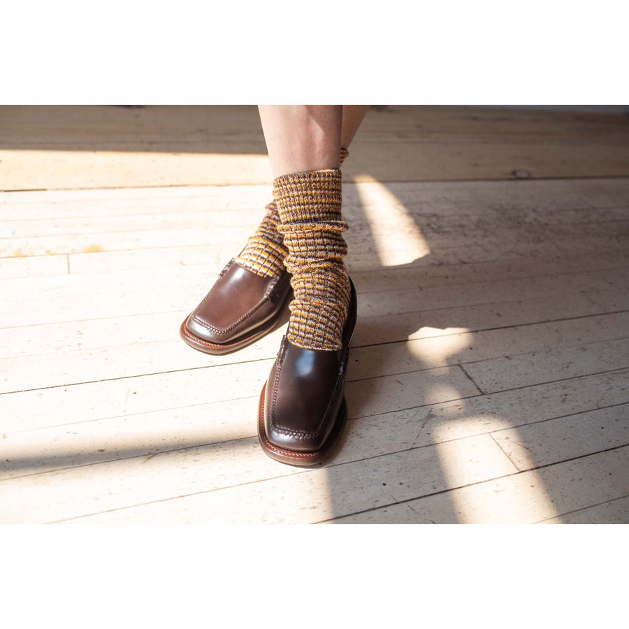 Baserange Twisted Overankle Socks in Brown Multicolor