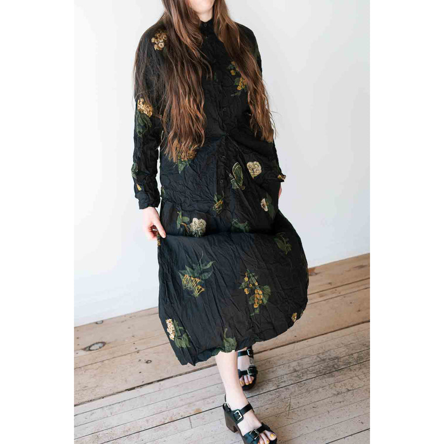 Pas de Calais Summer Botanical Print Blouse in Black