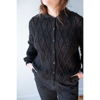 Proche Argyle Polo Cardigan in Black